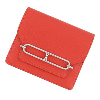 Herm&egrave;s Red Color Chevre Myzore Leather Wallet (Bi-Fold) (Pre-Owned)