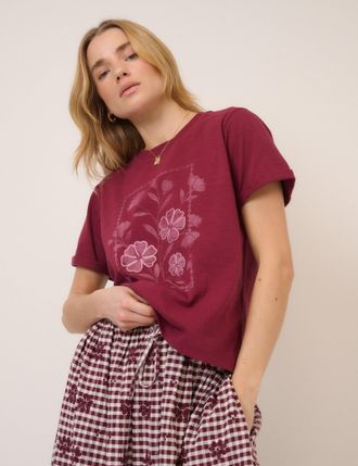 Nobody's Child Burgundy Flower Graphic T-Shirt