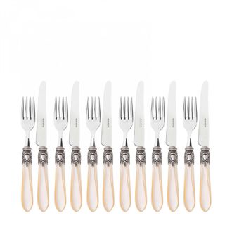 Bugatti Oxford Ghiera Argento Antico, Posate Set 12 Pz Frutta, Scatola - Colore: Avorio