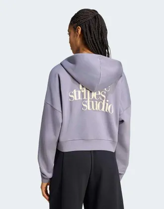adidas tracktop con cappuccio a 3 strisce in slate-Grigio