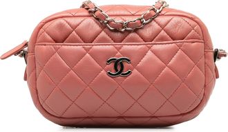 Chanel Pre-owned Womens Camera Case Quilted Crossbody - Rose Gold Leather - One Size
