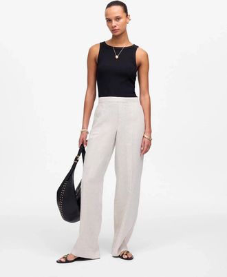 Madewell Womens Madewell Pant Oat Linen Relaxed Fit High-Rise Straight Leg GBO754