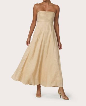 Lusana Talia Pintuck Linen Maxi Dress In Champange