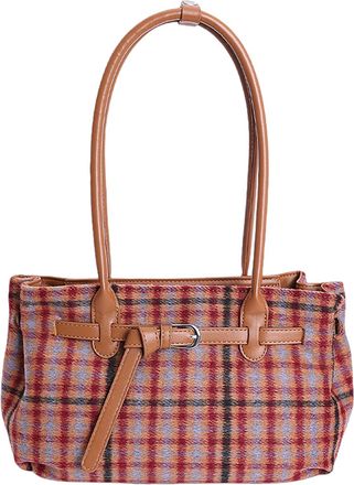 Generic Cymwer Women PU Checkered Tote Handbag W/Belt Buckle Shoulder Bag for Travel Work (Red)