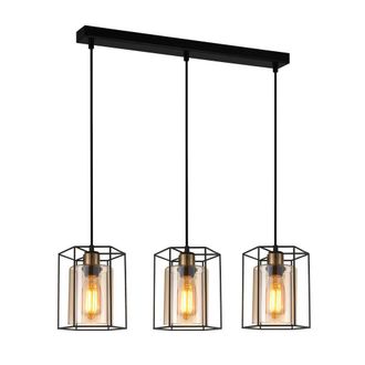 Netlighting Kalula Industrial Retro 3 Light Bar Pendant Ceiling Light E27 in Black