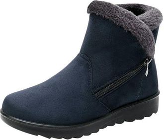 Generic NYSBH Women Female Ladies Old Mother Snow Shoes Boots Platform Woollen Cloth Zipper Winter Plush Warm Round Toe Blue