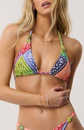 Rip Curl Bossa Nova Sliding Triangle Bikini Top in Blue Multi at Nordstrom, Size Xx-Small