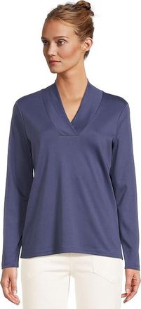 L.L.Bean Pima Shawl Long-Sleeve Cotton T-Shirts Womens Clothing Dark Twilight Blue : SM, Cotton/Elastane/Lyocell
