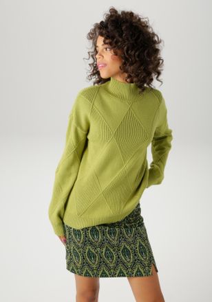 Aniston Strickpullover ANISTON CASUAL, Damen, Gr. 38, gr&uuml;n (apfelgr&uuml;n), Strick, Obermaterial: 50% Viskose, 26% Polyamid, 24% Polyester, Rautenmuster, unifarbe