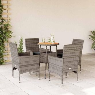 vidaXL Set De Comedor Jard&iacute;n 5 Pzas Con Cojines Rat&aacute;n Pe Acacia Gris Vidaxl