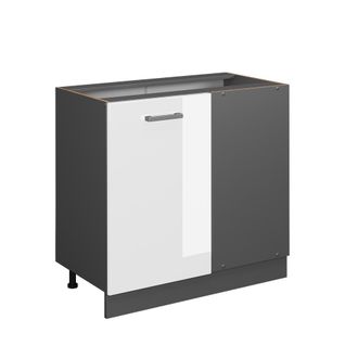 Vicco Armario De Esquina R-line, Blanco Alto Brillo, 86 Cm Sin Encimera