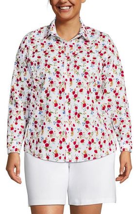Lands End No Iron Supima Cotton Long Sleeve Shirt in White Multi Poppy Floral at Nordstrom, Size 20W