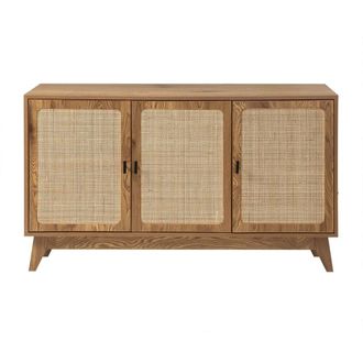 Calicosy 3-Door Buffet With Natural Rattan Caning, 120 Cm Wide - ALIA in Light Brown