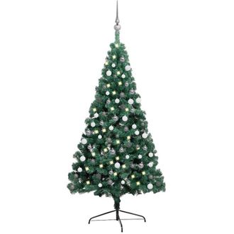 vidaXL Medio &Aacute;rbol De Navidad Con Luces Y Bolas Verde 210 Cm Vidaxl