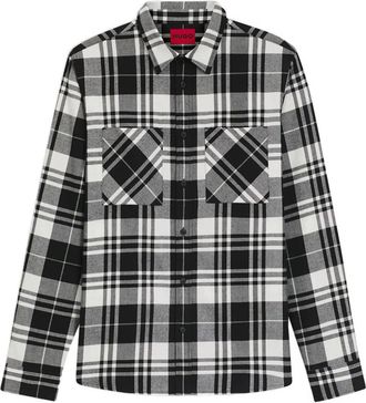 HUGO BOSS plaid pocket shirt - men - Cotton - L - Black