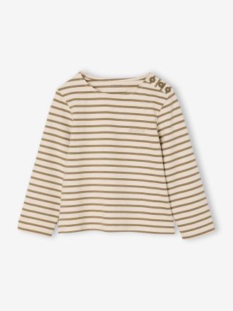 Vertbaudet M&auml;dchen Ringelshirt mit Recycling-Baumwolle olivgr&uuml;n