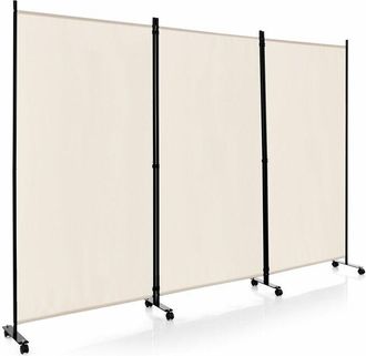 Costway Costway - 3 Panel Room Divider on Wheels Rolling Privacy Screens Portable Freestanding