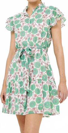 Oliphant Ruffle Collar Button Mini Dress In Monarch Green