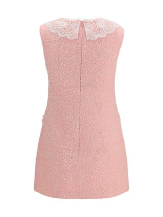 Self Portrait Boucl&eacute; with Lace Collar Dress - Pink