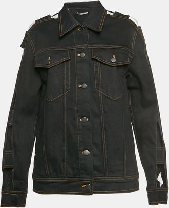 Alessandra Rich Black Denim Cutout Sleeve Jacket