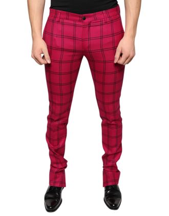 Dolce & Gabbana Mens Pink Checkered Wool Skinny Pants