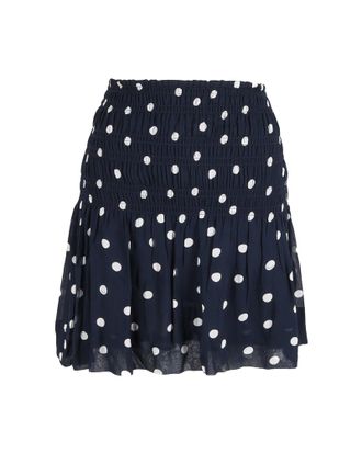 Ganni Ganni Smocked Polka-Dot Mini Skirt in Navy Blue Viscose