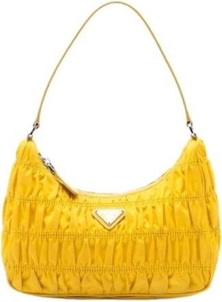 Prada Pre-owned Vintage Gathered Nylon Shoulder Bag - Dames - Vintage Schoudertas - Geel - ONE Size - Nylon - Vintage