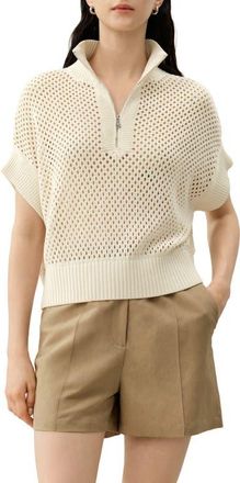 LilySilk Womens Toscana Pointelle Knit Half-Zip Sweater in Lily White at Nordstrom, Size X-Large