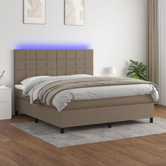 vidaXL Vidaxl - Cama Box Spring Colch&oacute;n Y Luces Led Tela Gris Taupe 160x200 Cm