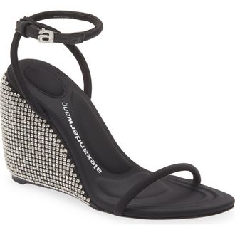 Alexander Wang Dahlia Rhinestone Logo Wedge Sandal in Black at Nordstrom, Size 7Us