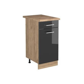 Vicco Mueble Bajo De Cocina R-line, Antracita Alto Brillo/roble Dorado, 40 Cm Encimera Roble Dorado, Vicco