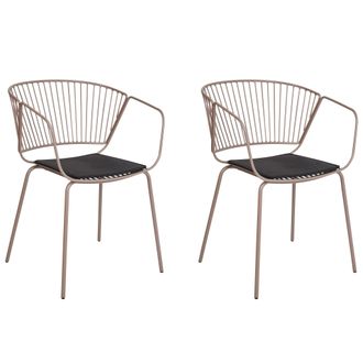 Beliani Conjunto De 2 Sillas De Comedor Dise&ntilde;o De Alambre Metal Coj&iacute;n De Asiento De Piel Sint&eacute;tica Negra Estilo Beige Rigby