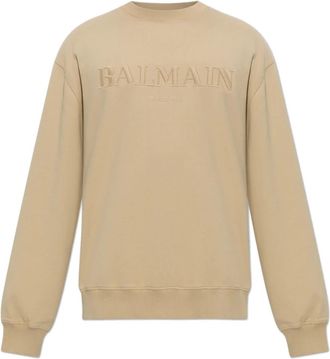 Balmain Sweatshirt met geborduurd logo - Heren - Sweatshirts - Beige - 2XL - Katoen - Hoodies & sweatvesten