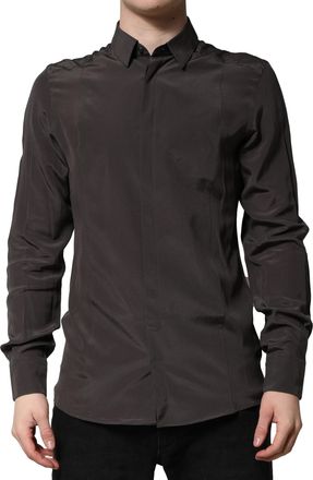 Dolce & Gabbana Dark Brown Silk Gold Men Dress Formal Shirt