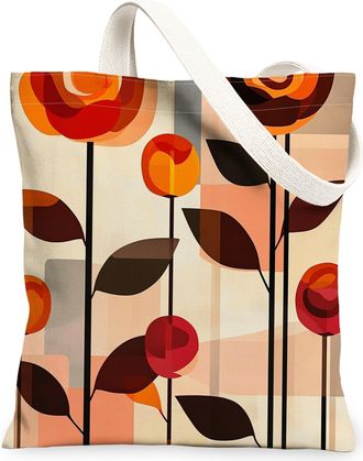 Generic Spring Aesthetic Rose Canvas Tote Bag for Shopping 13x15, Funky Retro Floral Reusable Grocery Print Pattern Bag for Women Men, Abstract Flower Aesthet