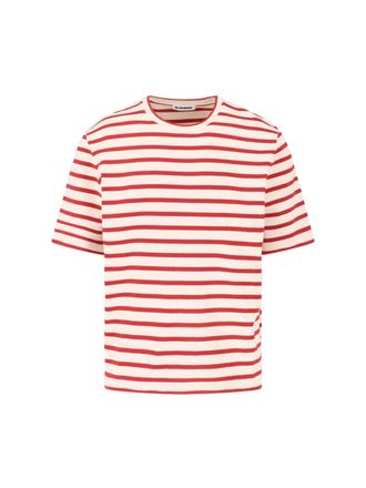 Jil Sander Red Horizontal Stripe Cotton T-Shirt