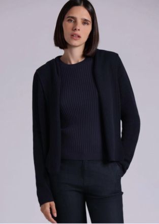 Minnie Rose Cotton Shaker Hooded Flyaway Cardigan In Navy