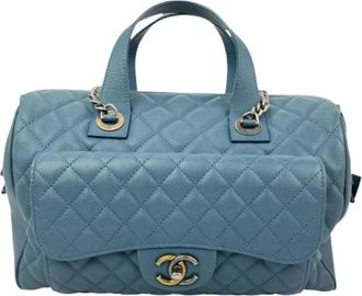 Chanel Pre-owned Quilted Caviar Large Bowling Bag - Dames - Vintage Handtas - Blauw - ONE Size - Leer - Vintage