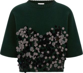 Nude Green Embellished Crew Neck Sweater