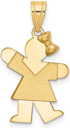 Diamond2Deal 14k Yellow Gold Kids Solid Small Girl with Bow on Right Kiss Charm Pendant