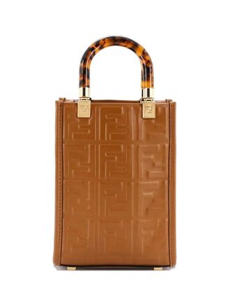 Fendi Sunshine Shopper Zucca Embossed Leather Mini tote bag - Bruin