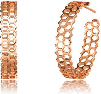 Rachel Glauber 18K Rose Gold Plated Honeycomb Design Hoop Earrings