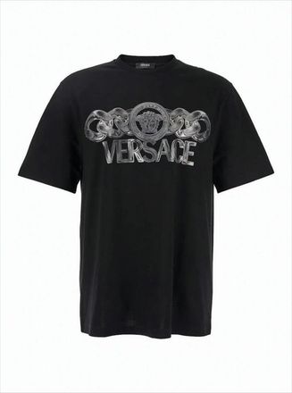 Versace Short-Sleeved Black T-Shirt With Bold Silver Graphic