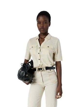 Gerard Darel Moana Open Collar Linen Shirt in Natural at Nordstrom, Size X-Large
