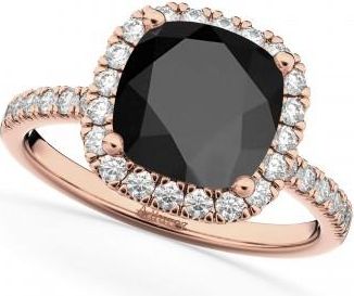 Allurez Cushion Cut Halo Black Onyx & Diamond Engagement Ring 14k Rose Gold (3.11ct)