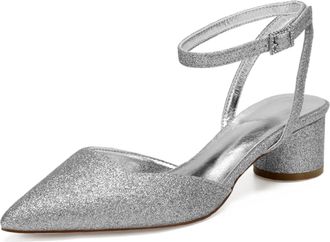 Generic Bridal Heels Women Block Ankle Strap Heeled Low Heel Sandals Pointed Toe Party Slingback Evening Bridal Wedding Shoes 4.5Cm,Silver,5 UK