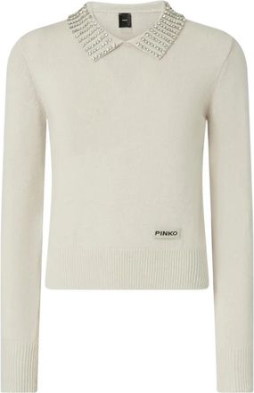 Pinko Blend Strass Gebreide kleding - Dames - Polos - Beige - M - Tops
