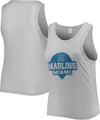 Soft As A Grape Womens Soft as a Grape Gray Miami Marlins Plus Size High Neck Tri-Blend Tank Top at Nordstrom, Size 2X