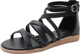 Generic Womens Large Size Summer Bohemian Woven Sandals with Back Zipper Design for Comfortable Outdoor Walking and Beach Wear (Black, 4.5)