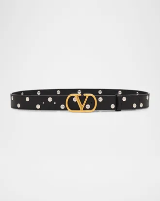 Valentino Garavani VLogo Signature Calfskin Leather Belt, 30mm